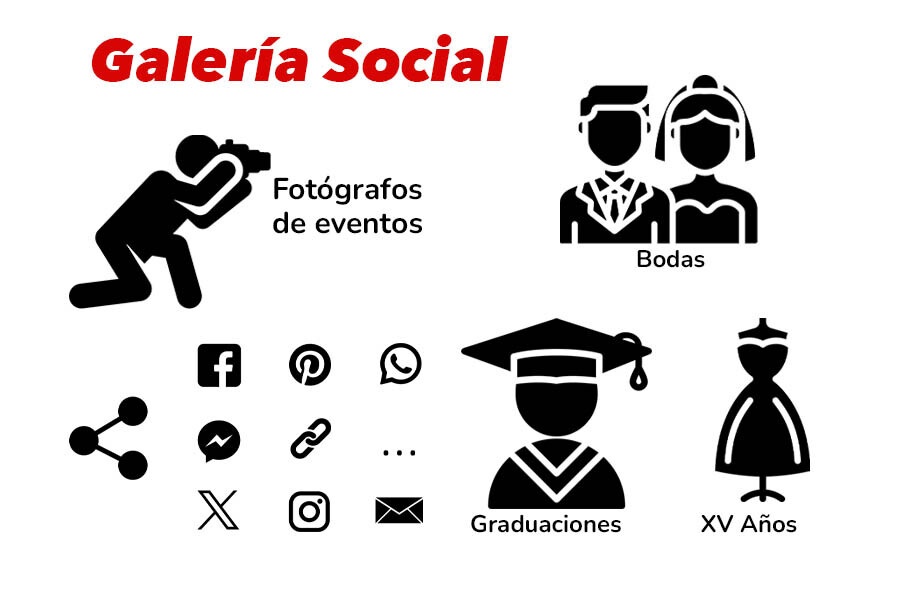 Fotógrafo capturando imágenes de invitados en un evento social, preparándose para crear una galería social personalizada.