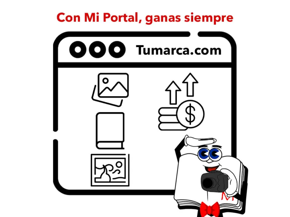 Vista de un portal personalizado con imágenes, cuadros, álbumes y ganancias aseguradas.