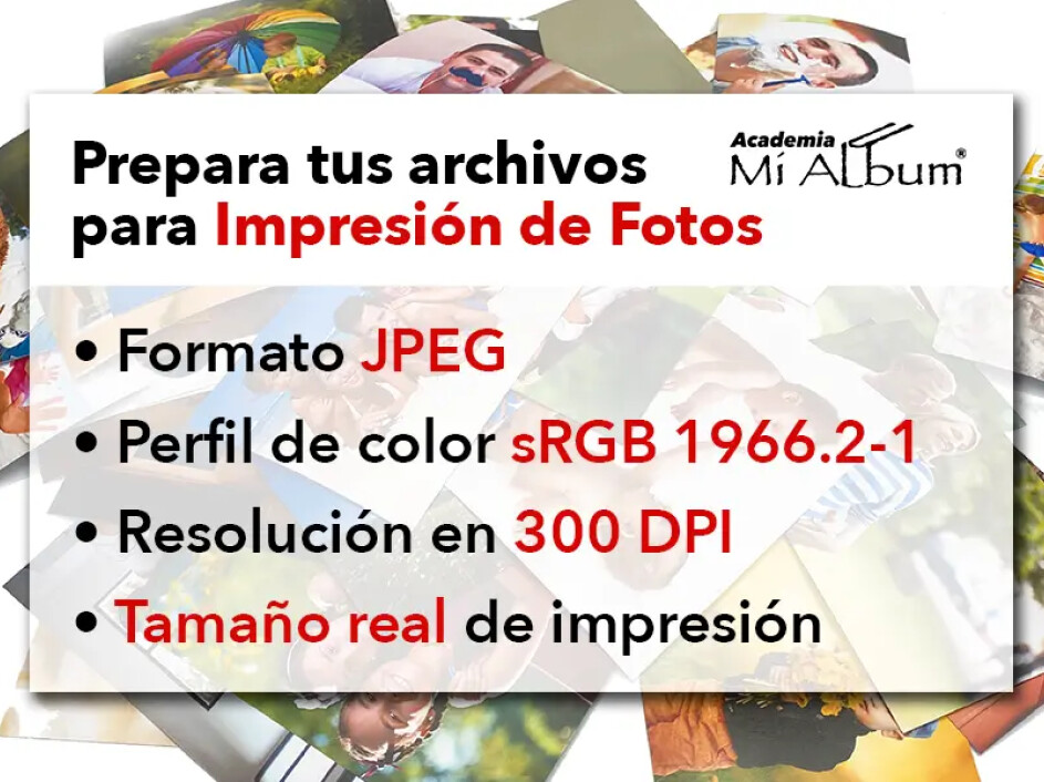Guía sobre cómo preparar archivos para impresión de fotos con calidad profesional en Mi Album.