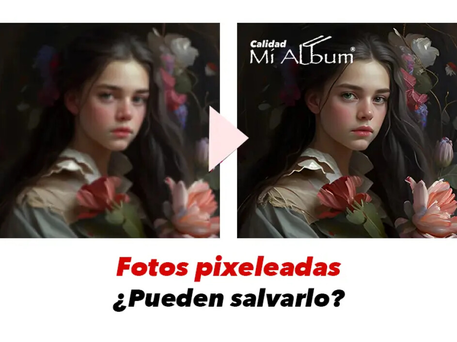Comparación entre una imagen pixeleada y su versión restaurada profesionalmente.