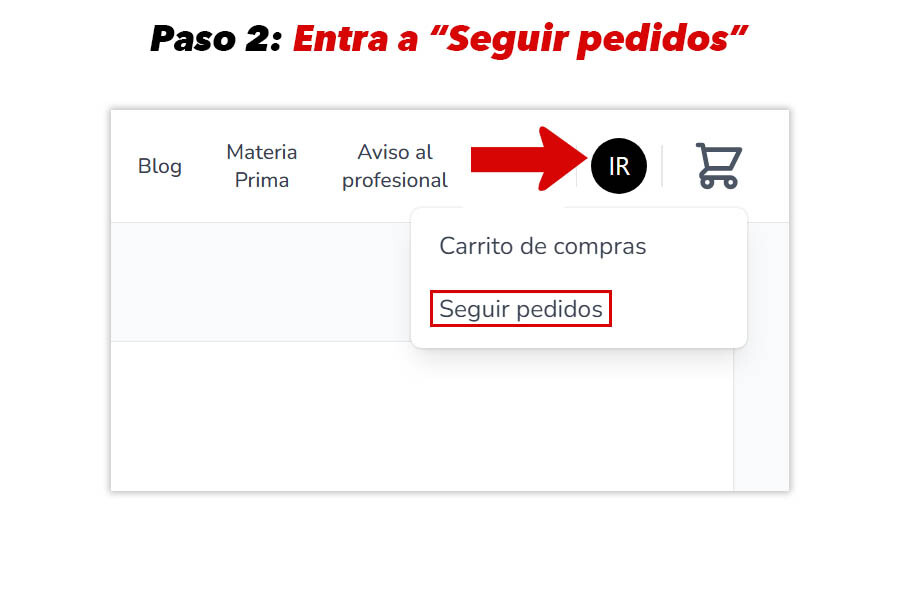 Menú desplegable mostrando la opción "Seguir pedidos" en Mi Album.