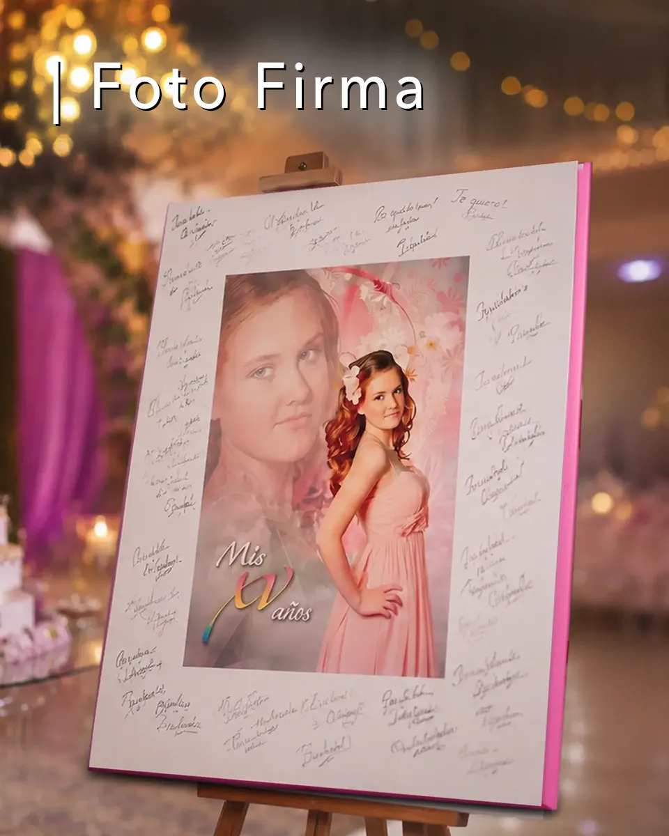 Cuadro de firmas para XV años personalizado con fotografía de la quinceañera.