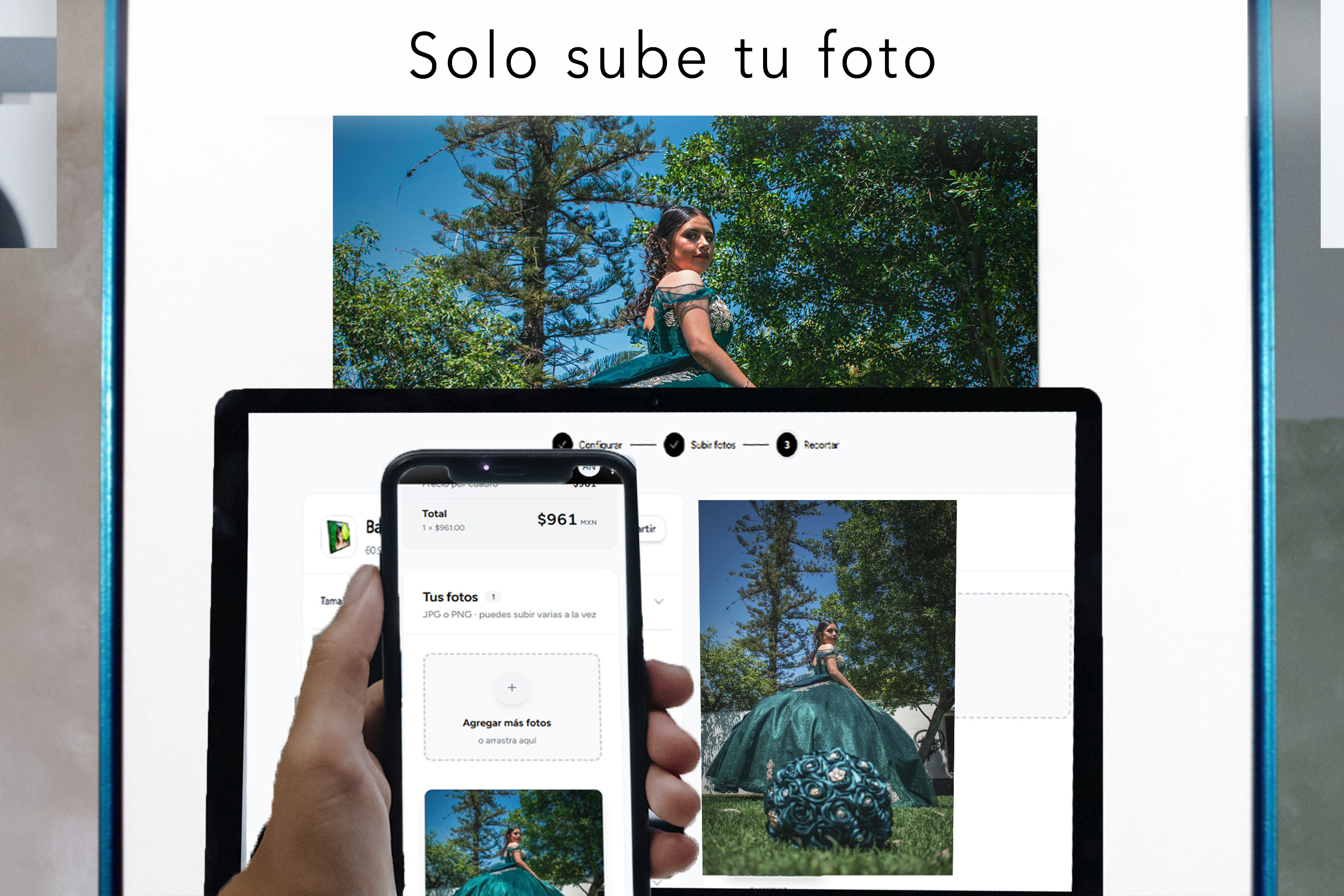 Pedido en línea de cuadro de firmas personalizado cargando una fotografía desde computadora o celular para impresión profesional.