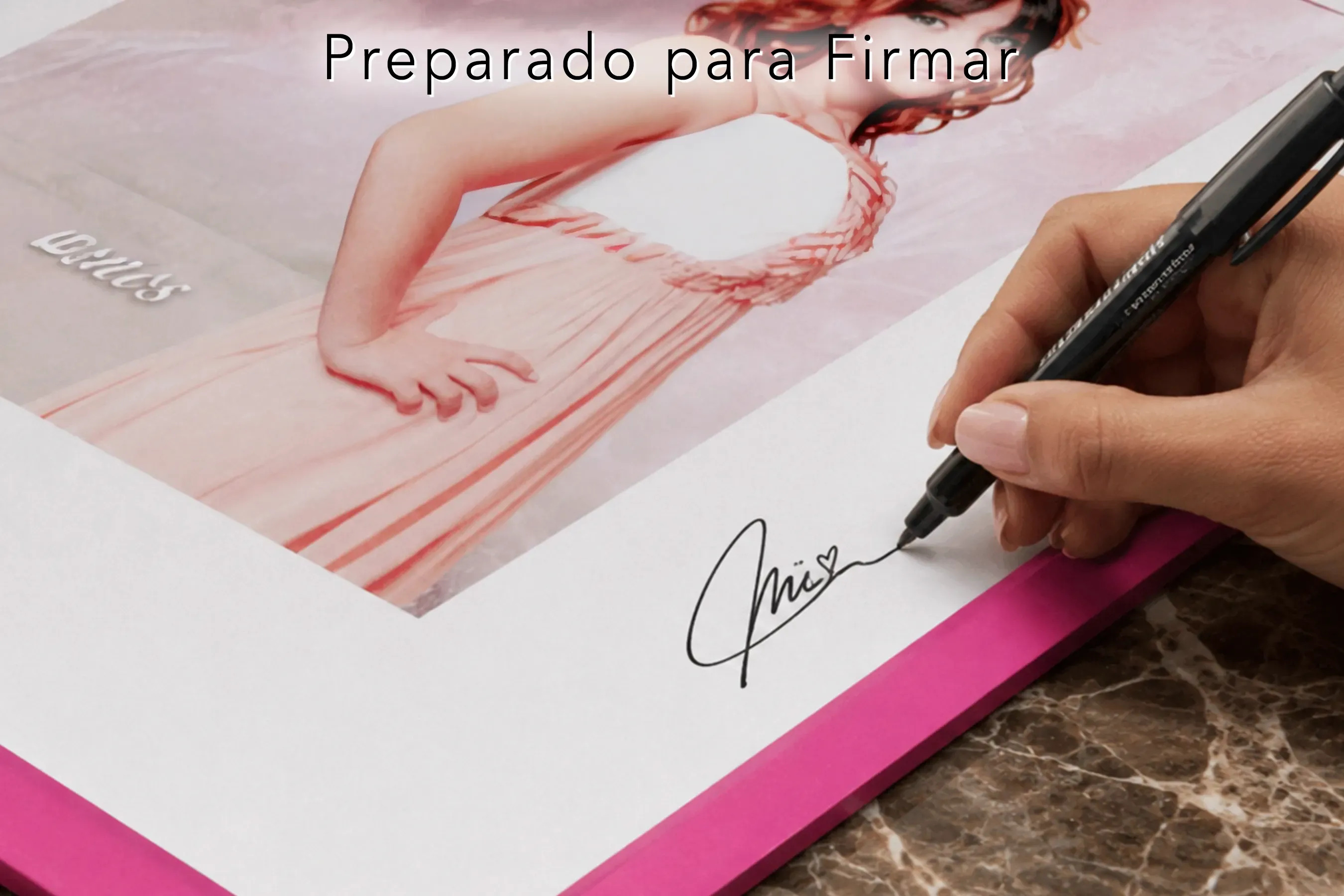 Cuadro de firmas listo para recibir dedicatorias y firmas con marcador permanente durante una boda, XV años o graduación.